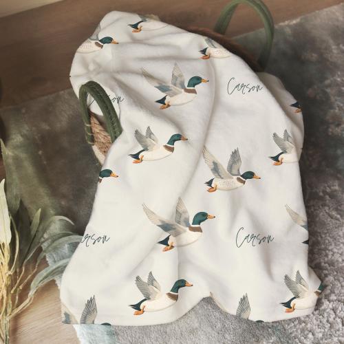 Personalized Mallard Duck Baby Blanket With Name Duck Hunter Blanket Baby Shower Gift Idea Duck Nursery Theme Decor Duck Hunting
