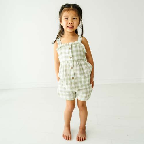 Organic Girls Peplum Top and Shorts Set - Gingham