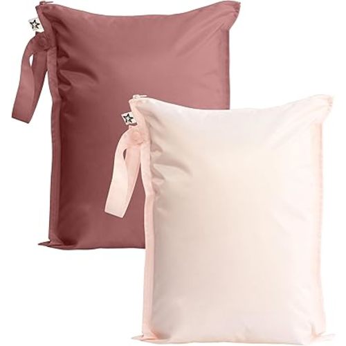 Tiny Twinkle Mess-proof Waterproof Wet Dry Bag | 2 Pack Reusable for Swimsuits, Gym & Baby Clothes | Leakproof Wet Clothes Bag, Beach Travel Essentials (Rose, Burgundy)
