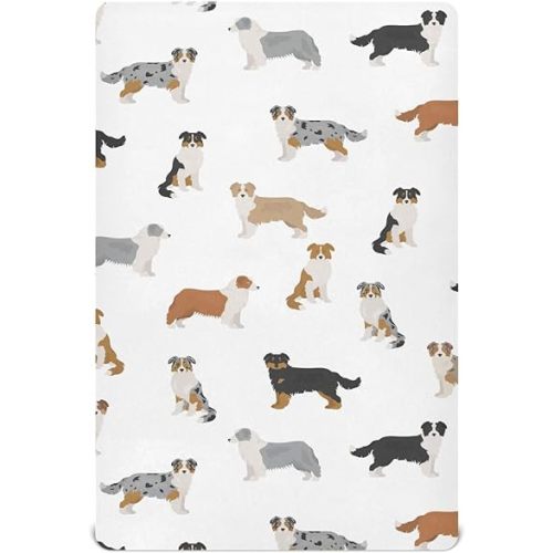 Crib Sheets for Boys Australian Shepherd Dog White Toddler Baby Girl Sheets for Crib,Neutral Mini Crib Nursery Mattress Sheets Fitted,Crib Mattress Soft & Breathable 52 * 28 * 9In