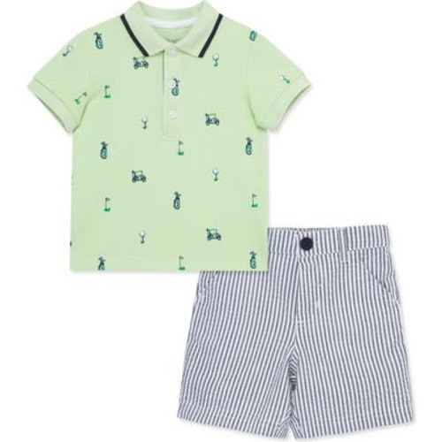 Golf Print Cotton Polo & Stripe Shorts Set, 18M