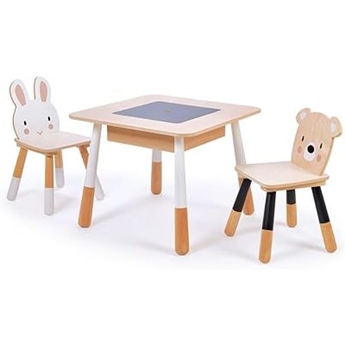 Tender Leaf Toys - Forest Table and Chairs Collections - Adorable Kids Size Art Play Game Table and Chairs - Made with Premium Materials and Craftsmanship for Children 3+ (Forest Table and Chairs)