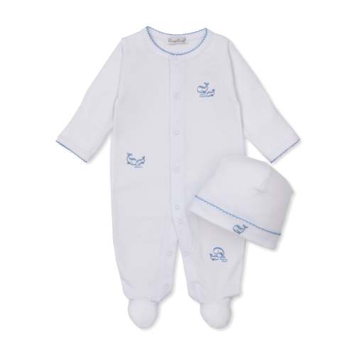 Whale Pods White/Blue Footie & Hat Set (NB)
