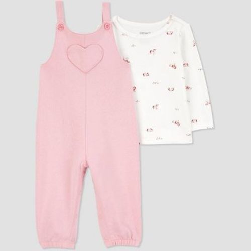 Carter's Just One You®️ Baby Girls' Heart Overalls Set - Cream/pink Newborn