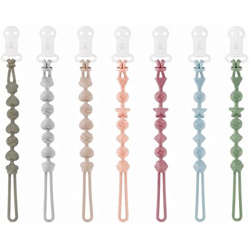 PandaEar 7 Pack Silicone Pacifier Clips, Baby Soother Clips with One Piece Design for Boys & Girls, Baby Pacifier Holder Clips for Teething Toys