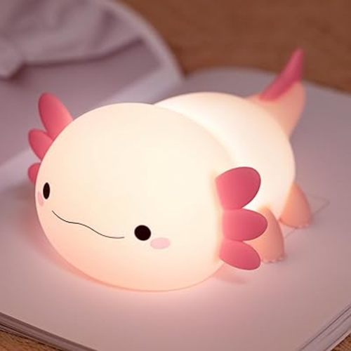 Axolotl Night Light, All Pink Axolotl Lamp Gifts, LED Squishy Novelty Axolotl Light, Food Grade Silicone Dimmable Nightlight, Cute Night Lamp, Rechargeable Nursery Room College Dorm Décor