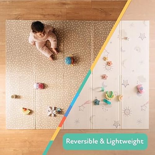 Nuby Reversible Baby Floor Mat - Foldable and Lightweight Baby Play Mat for Floor - Easy Storage and Travel - Stars and Sky