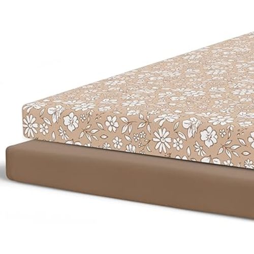 Pobibaby - 2 Pack Premium Pack N Play Sheets Fitted for Standard Pack and Plays and Mini Cribs - Ultra-Soft Jersey Knit, Stylish Floral Pattern, Safe and Snug for Baby (Meadow)