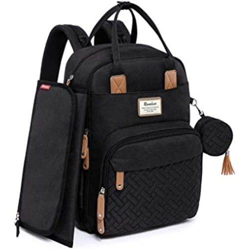 RUVALINO Diaper Bag Backpack, Neutral All-in-One Baby Bags for Boy Girl, Multifunction Large Travel Backpack with Portable Changing Pad, Stroller Straps, Pacifier Case and Insulated Pockets, Black