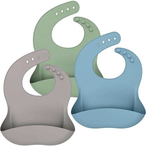 Cuddle Campus Set of 3 Silicone Bibs for Babies & Toddlers,Soft Adjustable Bibs with Pocket Food Catcher for Baby Girl,Boy