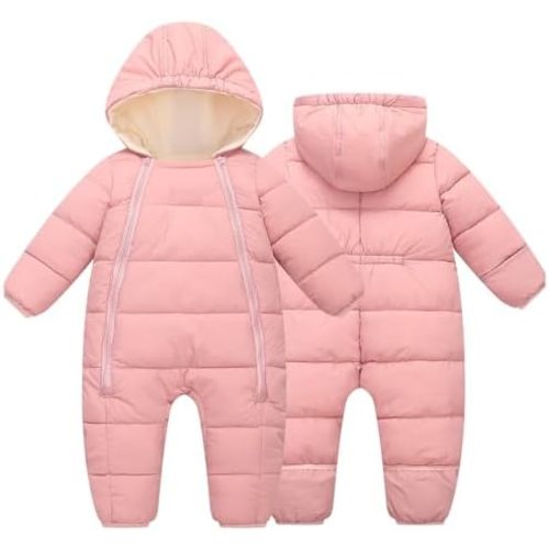 BYFRI Baby Snowsuit Infant Winter Jumpsuit 0-24M Toddler Footed Jacket Unisex Warm Hooded Outfit Thick Fleece Coat