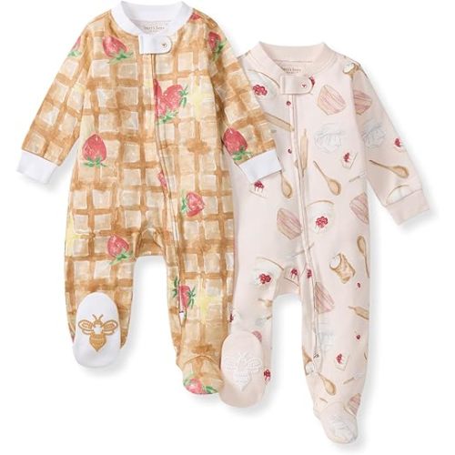 Burt's Bees Baby Baby Girls Pajamas Sleep and Play, Soft 100% Organic Cotton One-piece Pj With Non-slip Bee Grip Footies, Newborn Essentials