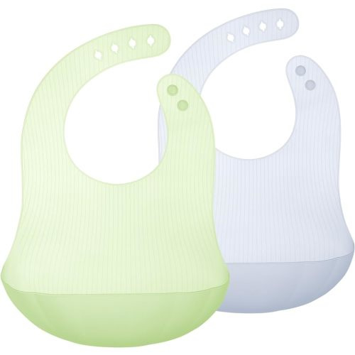 Olababy Fold N Go Silicone Baby Bib w Travel Case | Soft, Lightweight, Waterproof Bibs for Infants & Toddlers | BPA Free (2 Bibs + 2 Travel Cases, Kiwi/Blueberry)