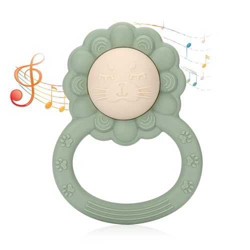 Socub Silicone Baby Teething Toy for Babies 3-6, 12, 18 Months Infants, Silicone Shake Rattle Toy | Hand Baby Teether Toy for Babies, BPA Free(Sage)
