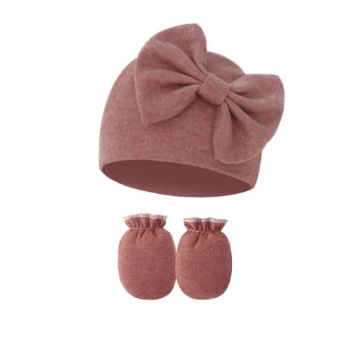 Newborn Hospital Beanie No Scratch Mittens Set, 0-6 Months Big Bow Infant Caps, Baby Girl Cute Nursery Headbands Hats