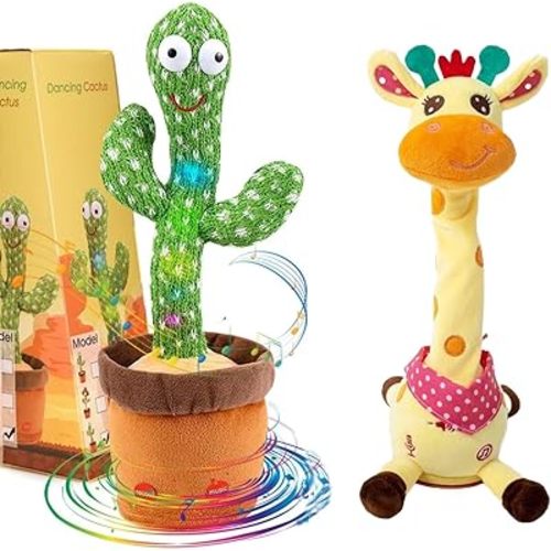 Emoin Dancing Cactus and Giraffe Stuffed Animal Baby Toys 6 to 12 Months Light Up Toys Repeat What You Say Giraffe Gifts for Toddlers