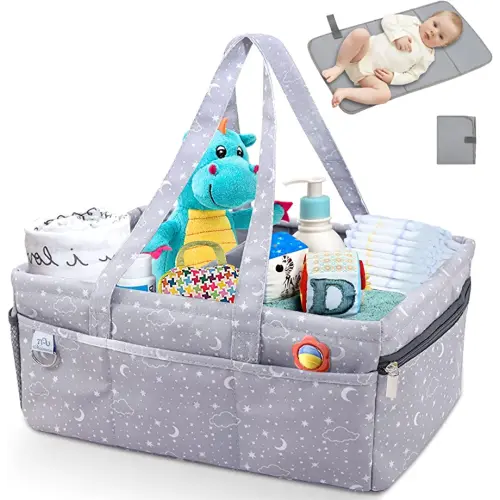 Large Baby Diaper Caddy Organizer with Nappy Changing Pad – Baby Caddy Diaper Organizer for Changing Table, Car Storage Diaper Holder – Baby Organizer Basket for Nursery Shower Gift Bag for Boy & Girl