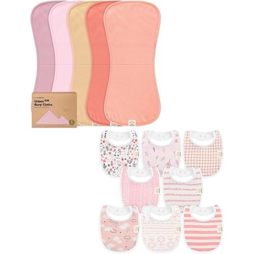 Keababies 5-Pack Burp Cloths Baby Girl, Boy and 8-Pack Baby Bibs for Girls & Boys - Extra Large & Absorbent Baby Burp Cloths - Teething Baby Bibs for Boy, Girl