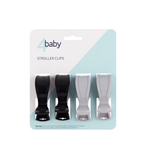 4baby Stroller Clips 4 Pack Black Grey