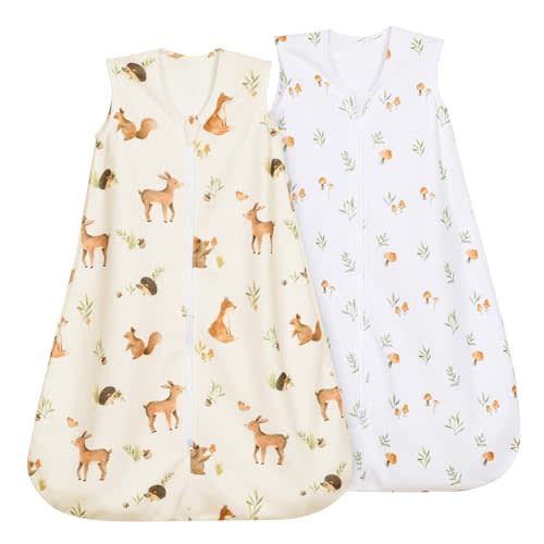 david's kids Micro Fleece Baby Sleep Sack 0-6 Months, Warm Baby Wearable Blankets with 2-Way Zipper, 2 Pack Sleeping Bags for Infant Newborn Boys Girls Neutral, Small Size, Forest/Woodland Animals