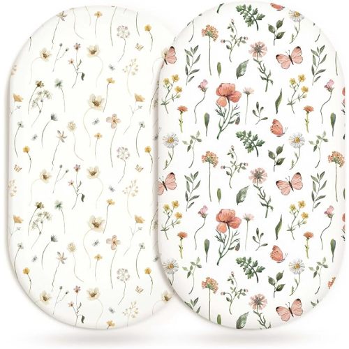 Bassinet Sheets, Fitted Baby Mattress Covers, 33" x 17", Butterfly Garden | 2 Pack, Fitted Bassinet Sheets, Soft & Breathable Fabric, For Rectangle, Oval & Hourglass Mattresses, For Baby Boys & Girls