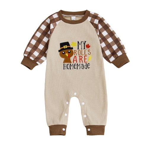 My First Thanksgiving Baby Boy Outfit Turkey Letter Embroidery Romper Long Sleeve Jumpsuit Cute Fall Clothes