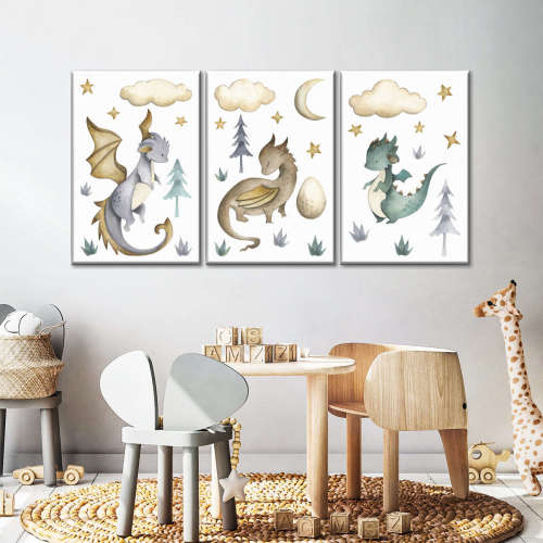 Baby Dragons At Night Wall Art