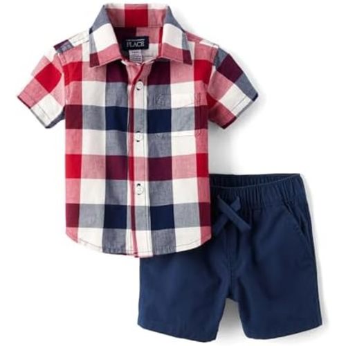 The Children's Place baby-boys And Newborn Short Sleeve Button Down Shirt and Shorts 2 Piece Set