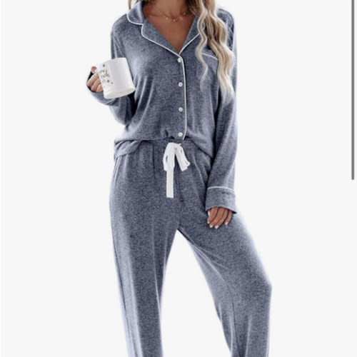 Aamikast Women's Pajama Sets Long Sleeve Button Down Sleepwear Nightwear Soft Pjs Lounge Sets