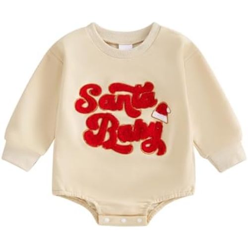 Baby Girl Boy Christmas Outfit Santa Embroidery Long Sleeve Bubble Sweatshirt Romper Newborn Fall Winter Clothes