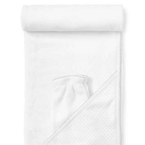 White/Silver New Kissy Dots Hooded Towel & Mitt Set
