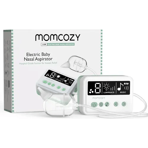 Momcozy Nasal Aspirator for Baby, 65kPa Electric Nose Aspirator for Toddler, Baby Nose Sucker with 9 Suction Levels, Automatic Nose Cleaner with 3 Silicone Tips, 9 Music and 3 Lights