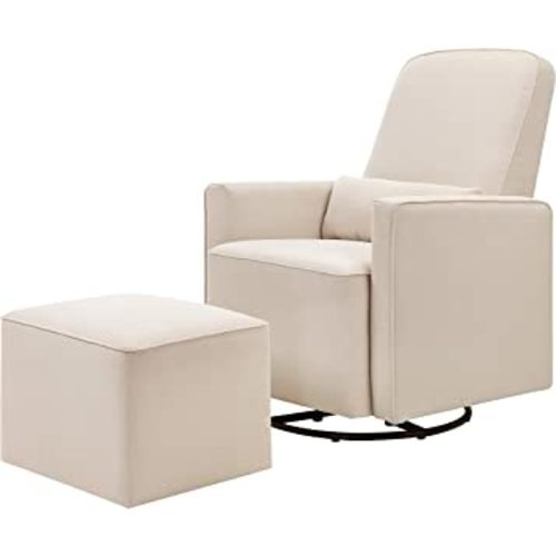 DaVinci Olive Upholstered Swivel Glider with Bonus Ottoman in Polyester Cream, Greenguard Gold & CertiPUR-US Certified