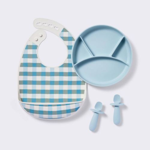 Mealtime Giftset - 4pc - Blue - Cloud Island™: Silicone, Solid Pattern, BPA-Free