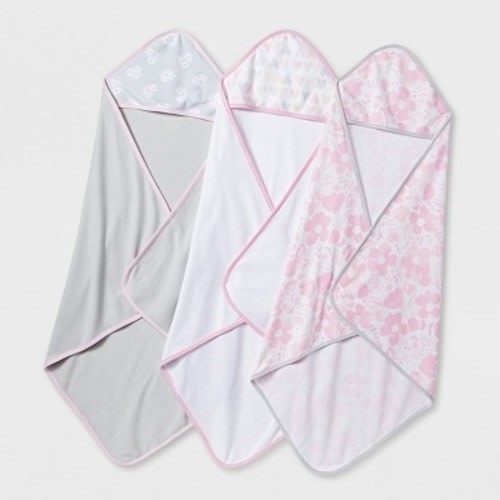 Baby Girls' Blushing Pink 3pk Hooded Towels - Cloud Island™ Pink/Gray One Size