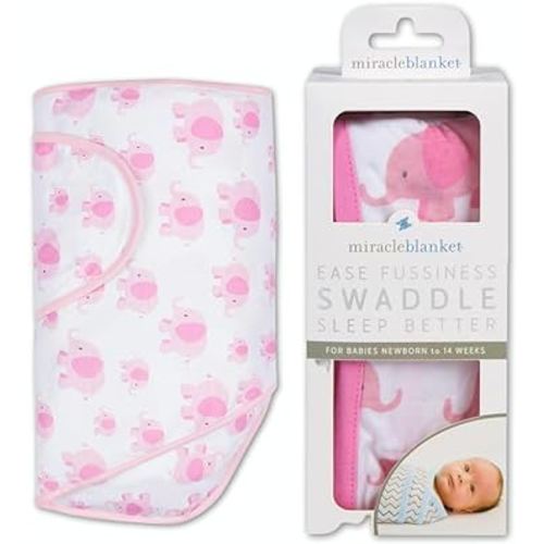 Miracle Blanket Swaddle Wrap - Newborn Essential Baby Blanket - Soft Sleep Sack Ideal for Newborns and Infants (Pink Elephants)