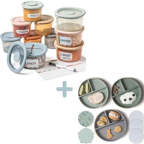 Moonkie Silicone Baby Food Containers 6pack 4oz/4pack 8oz Suction Plates for Baby 3 Pack, Bundle