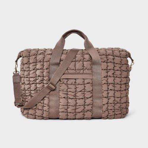 Foundational Weekender Bag - Universal Thread™ Pucker Brown: 90% Recycled Nylon, Double Handle, Removable Strap, 48 Linear Inches