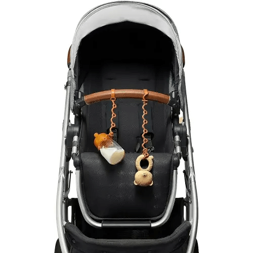 Fun Strap - Toy Safety Strap, Food-Grade Stretchable Silicone, No More Toys, Bottle and Pacifier Floor Drop from Stroller, car seat and highchair. 2-Pack (Clay)