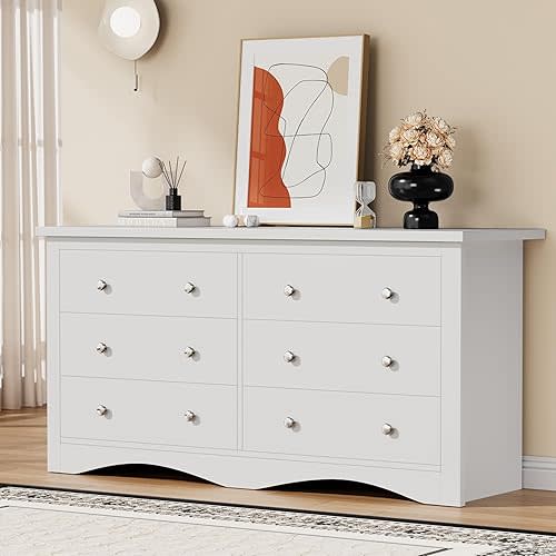 Dresser for Bedroom with 6 Drawers (White)
