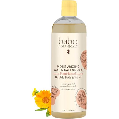 Babo Botanicals Moisturizing Oat & Calendula 2-in-1 Bubble Bath & Wash - for Dry or Sensitive Skin - for All Ages - Vegan - Lightly Scented - 1 or 2 Pack