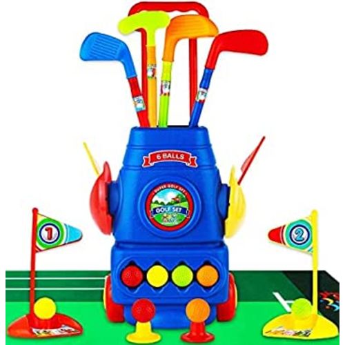 ToyVelt Toddler Golf Set - Kids Golf Clubs with 6 Balls, 4 Golf Sticks, 2 Practice Holes and a Putting Mat - Promotes Physical & Mental Development - Toys for 2 3 4 5 Year Old Boys