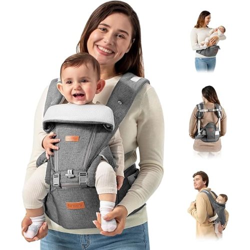 besrey Baby Carrier with Hip Seat Newborn to Toddler, 7-45lb, Summer Mesh Infant Carrier, Baby Body Holder with Back Support, Kangaroo Carrier, Front Facing Men Chest Carrier, Mom Dad Backpack Carrier