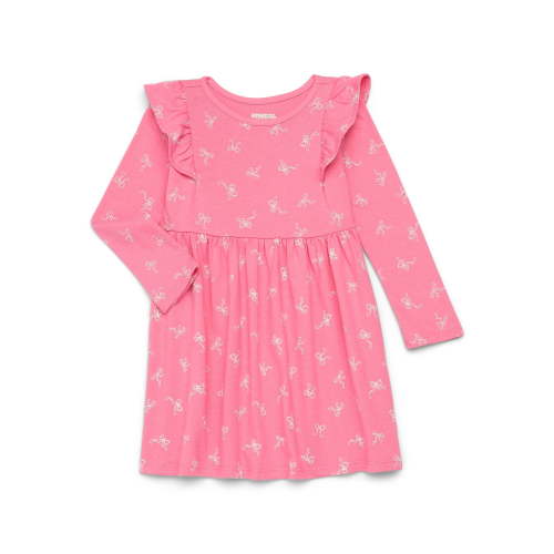 Garanimals Toddler Girl Long Sleeve Printed Dress with Ruffle Shoulders, Sizes 18M-5T