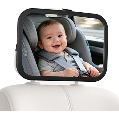 Baby Car Mirror for Rear Facing Infant with Wide Crystal Clear View, Shatterproof, Adjustable, Safety and Stable, Crash Tested and Certified (Black)
