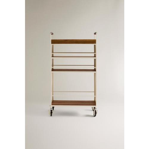 METAL AND WOOD STORAGE CART