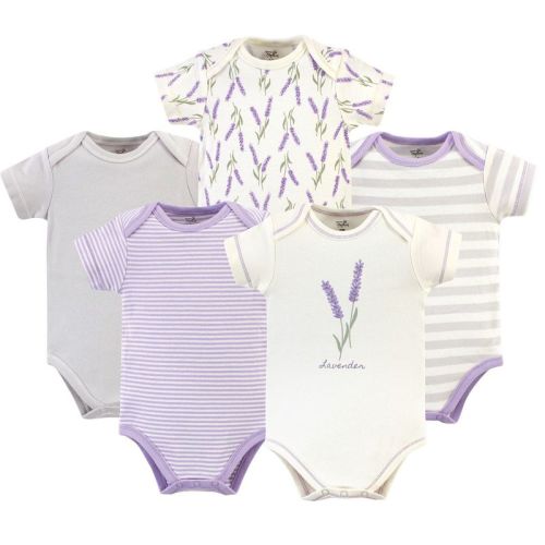 Touched By Nature Baby Girl Organic Cotton Bodysuits 5pk, Lavender, 6-9 Months