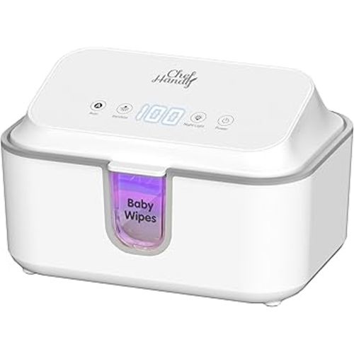 Chefhandy Wipe Warmer, Baby Wipe Warmer with UV Sanitizer, Diaper Wipe Warmer, Wet Wipes Dispenser with 3 Heating Modes, Night Light, Large Capacity, and One-Handed Operation (White)