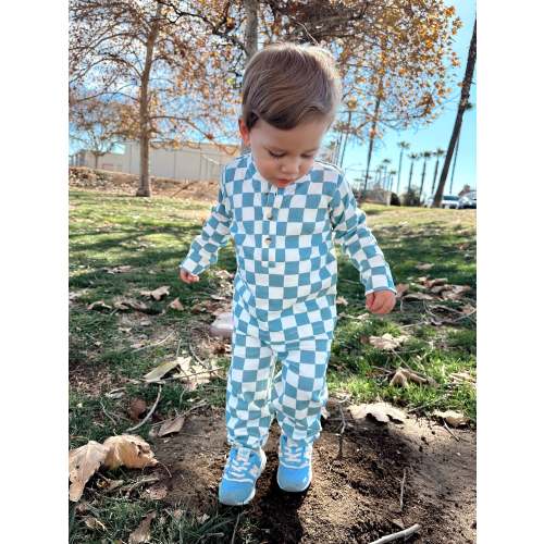 Blueberry Muffin Checkerboard / Organic Wells Top + Pant Set