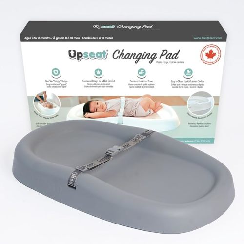 Upseat Baby Changing Pad, Non-Slip Grippy Design, Premium Cushioned Foam, Contoured for Comfort, Waterproof and Easy-to-Clean, Liquid-Resistant (Gray)